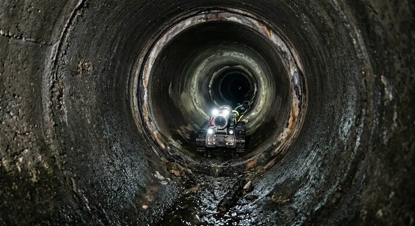 Robotic sewer camera inspecting pipe interior for Sewer Line Cleaning in Exeter